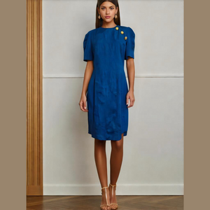 NWOT 70s GILLIAN LUXURY MINIMALIST ROYAL BLUE FITTED KNEE LENGTH DRESS SZ 10